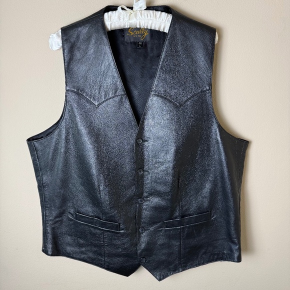 Scully Black Leather Vest Mens 46 L Button Up Western Cowboy Motorcycle Costume - Picture 1 of 10